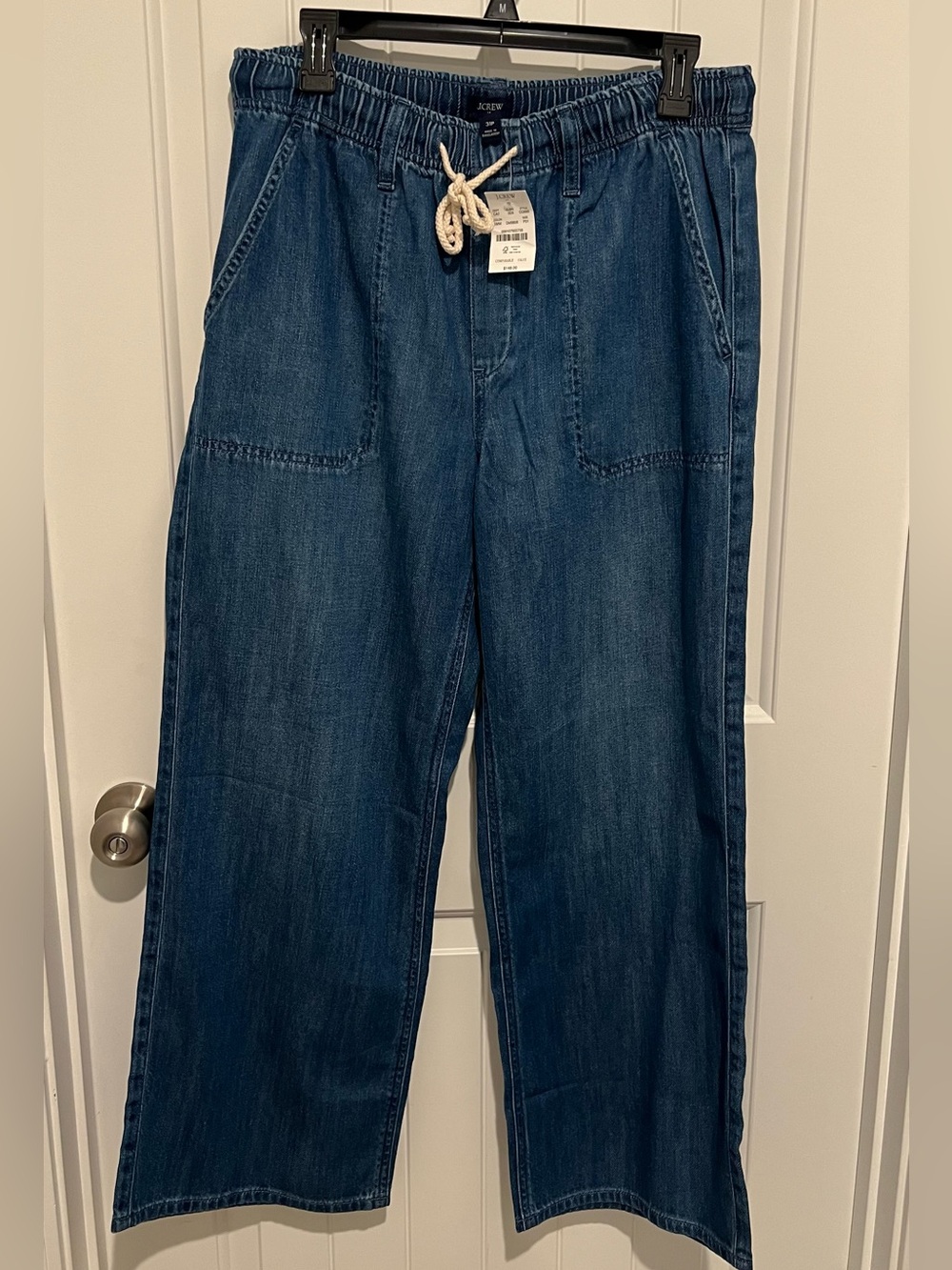 J. Crew Factory Women's Straight Leg Pants in Blue with Cream Drawstring 31P